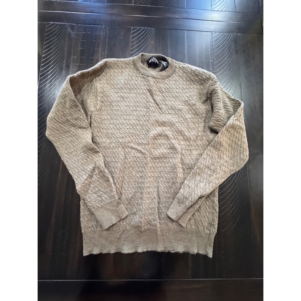 Brandini Mens Large Brown Extrafine Merino Wool Cable Knit Sweater Made in Italy